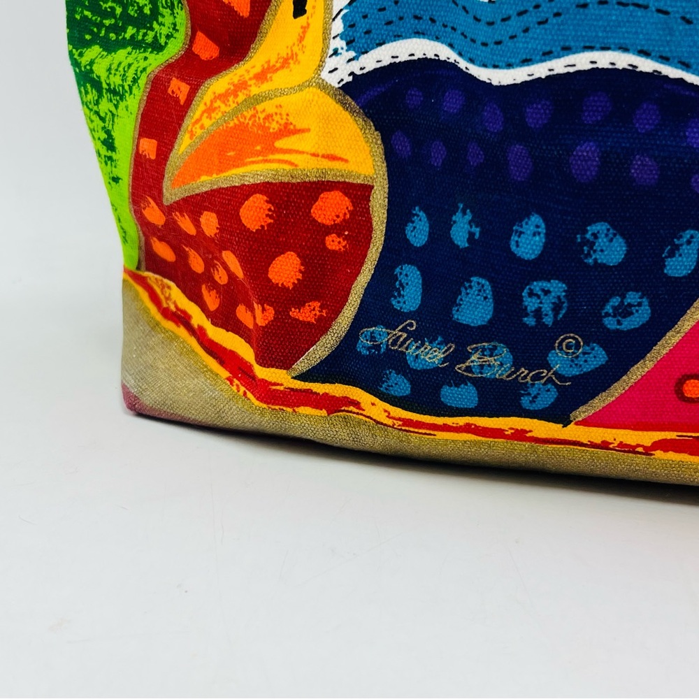 Laurel Burch Sky Spirit Tropical Bird Print Tote Bag Canvas Vibrant Zip Artsy - Picture 3 of 9